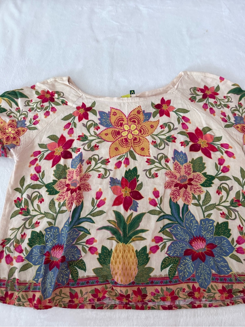 Farm Rio Women’s Floral Crop Blouse Size S D78 Pineapple